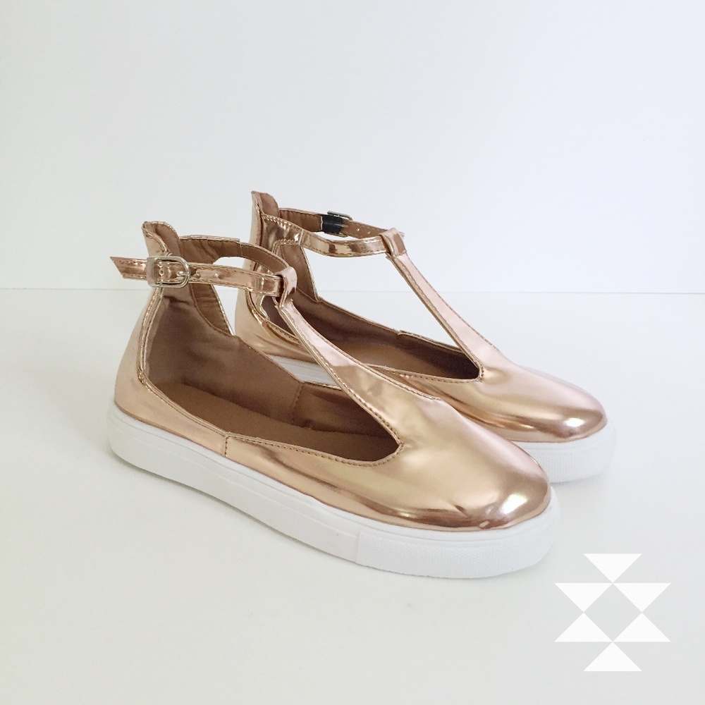 Rose Gold T-Strap Sneakers